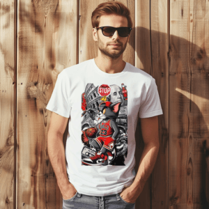 Basketball Street Art T-Shirt — Cartoon Bull #23 Urban Graffiti Tee