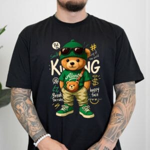 T‑Shirt — Streetwear Bear Graphic Tee ("King" Green Hip‑Hop Teddy)