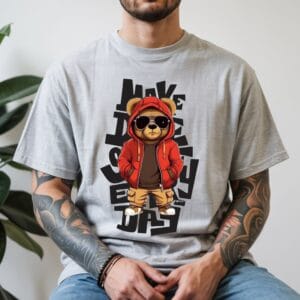 Bear Graphic T-Shirt – Cool Teddy in Red Hoodie Streetwear