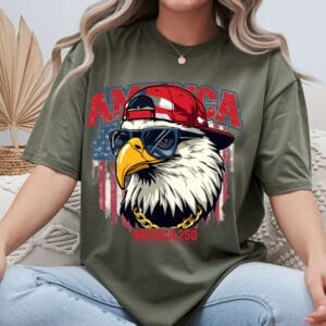 America Eagle Graphic Tee - 'MERICA 250 Patriotic Bald Eagle T-Shirt