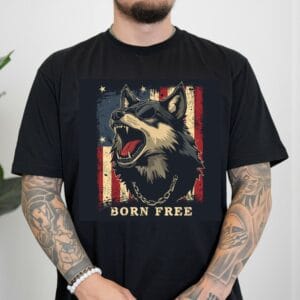Born Free Wolf T-Shirt — Patriotic American Flag Graphic Tee