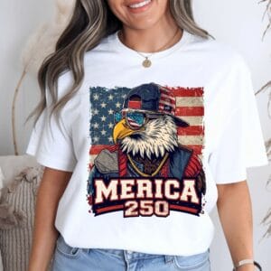 'Merica 250 Eagle Tee - Patriotic American Flag T-Shirt